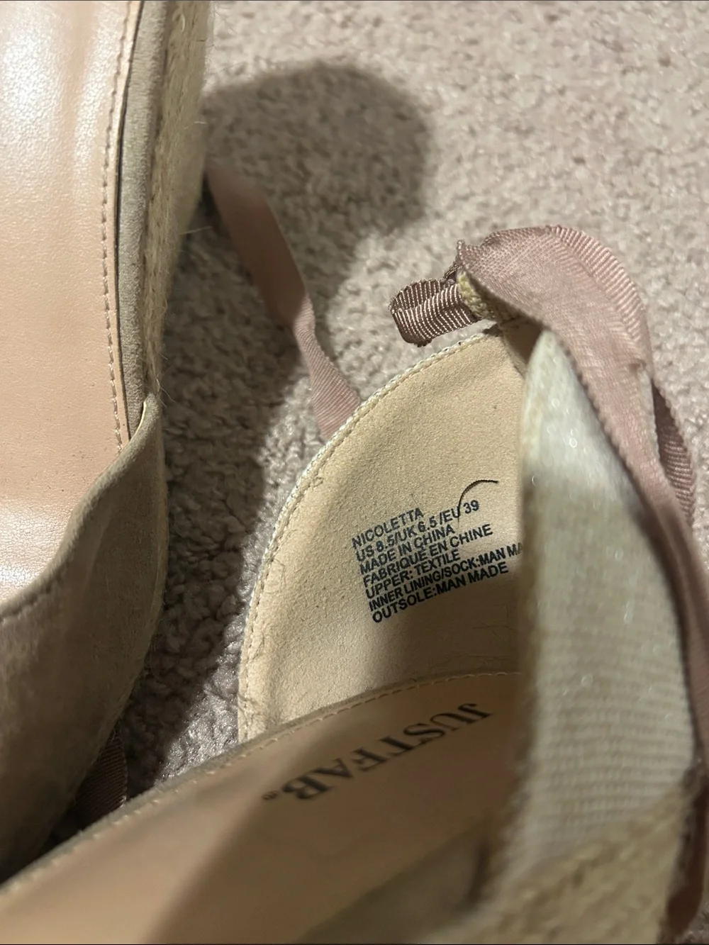 JustFab Taupe and Cream Espadrille Wedge Sandals with Ankle Wrap